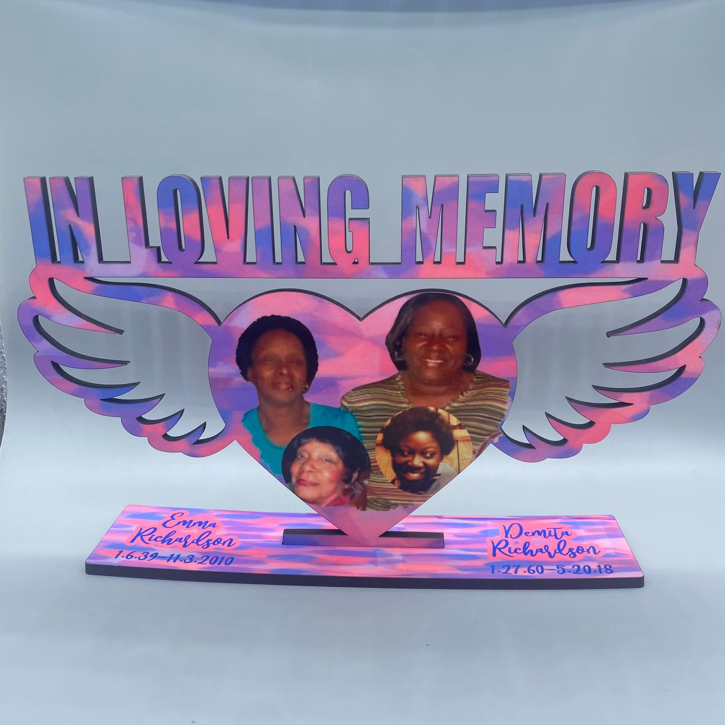 In Loving Memory Angel Wings Heart Plaque