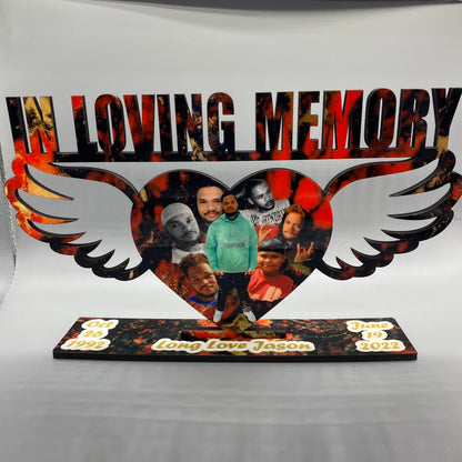 In Loving Memory Angel Wings Heart Plaque