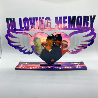 In Loving Memory Angel Wings Heart Plaque